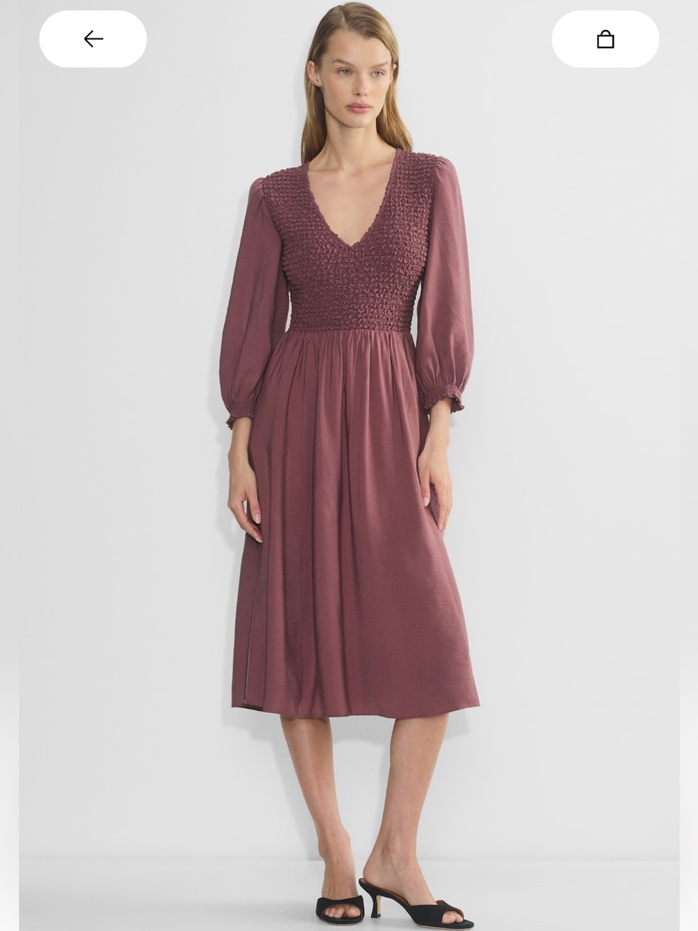 Aritzia Mauve Smocked Midi Dress